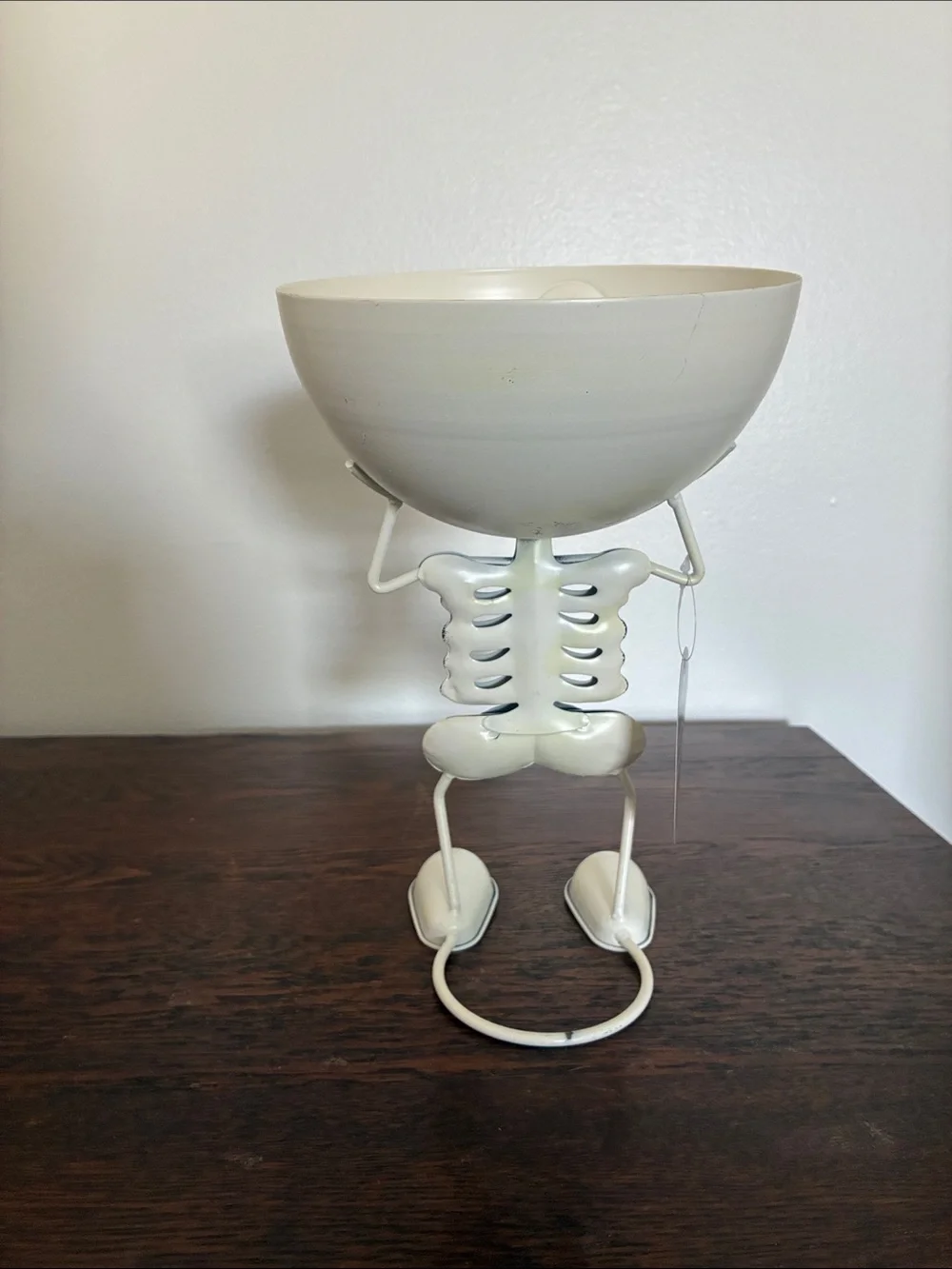 NWT- White Skeleton Man Metal Halloween Candy Bowl Decorative Stand